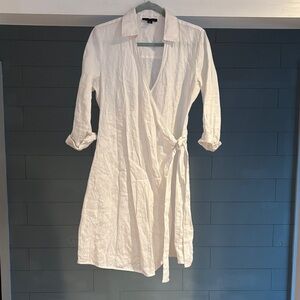 Saks Fifth Avenue Classic White Linen Wrap Dress